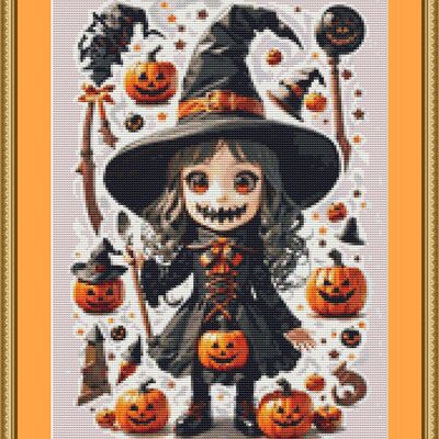 Girl witch cross stitch pattern - Thumbnail 4