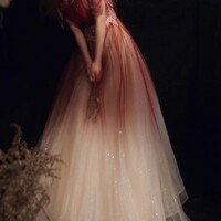Red Gradient Off the Shoulder Tulle Evening Prom Dress - Thumbnail 2