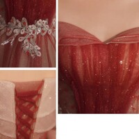 Red Gradient Off the Shoulder Tulle Evening Prom Dress - Thumbnail 6