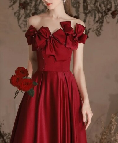 Wine Red Off The Shoulder Luxury Evening Gown