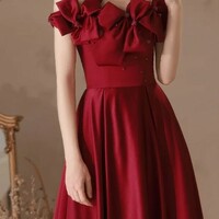 Wine Red Off The Shoulder Luxury Evening Gown - Thumbnail 4