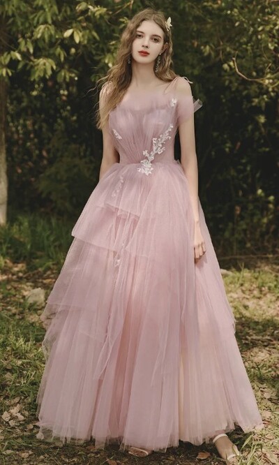 Beautiful French Style Off Shoulder Tulle Women's Evening Party Dress 