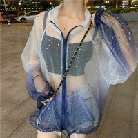 Starry sky sun protection thin shirt ice silk summer breathable short jacket - Thumbnail 8