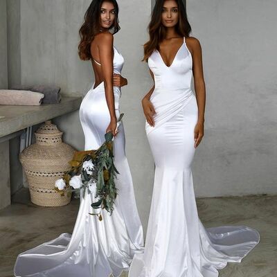 Simple Floor Length V Neck Bridesmaid Dresses,1747