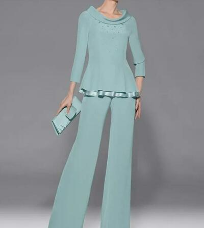 Elegant Chiffon Mother's Suit Dress Beaded Bride Pant Suits Two Pieces Plus Size Formal Wear Mother of the Groom Jumpsuit