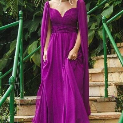 Simple purple chiffon prom dress graduation gown party dress  - Thumbnail 1