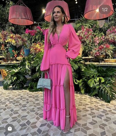 Simple Pink Chiffon Side Slit Prom Dress Formal Gown Party Dress 