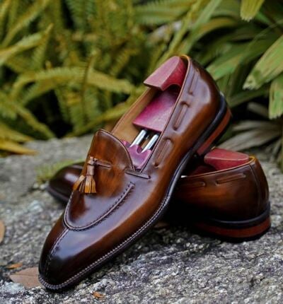 Top Trendy Western Style Brown Genuine Leather Loafer Wedding Shoes