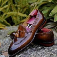 Top Trendy Western Style Brown Genuine Leather Loafer Wedding Shoes - Thumbnail 1