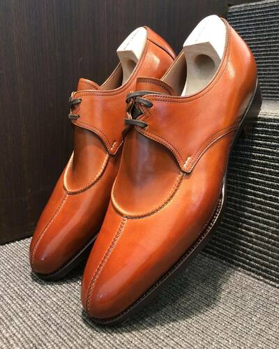 Classic Men's Hand Stitch Brown Split Toe Genuine Leather Lace Up Shoes