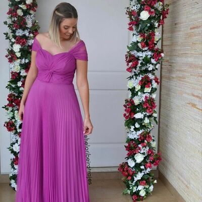 Hot pink fuchsia plus size chiffon prom dress formal gown party dress  - Thumbnail 1