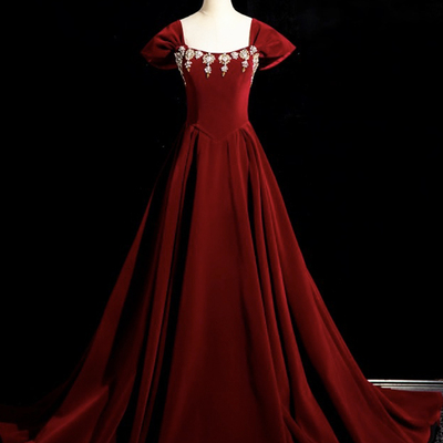 Burgundy velvet long prom dress - Thumbnail 1
