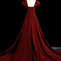 Burgundy Velvet Long Prom dress - Thumbnail 3