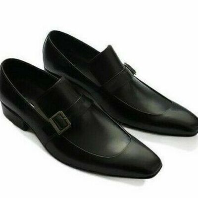 Men's new black monk single buckle strap derby toe genuine cowhide leather shoes