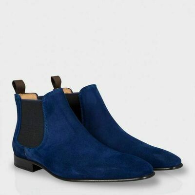 Handmade Blue Chelsea Jumper Slip On Derby Toe High Ankle Suede Leather Boots