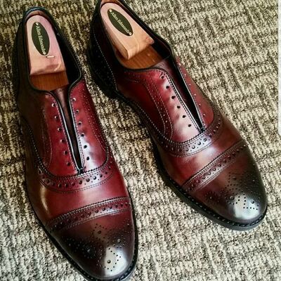 Party wear genuine leather maroon burnished brogues cap toe lace up oxford shoes