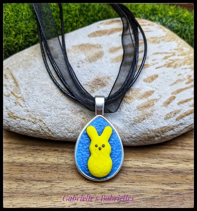 Marshmallow Rabbit Easter Candy Peep polymer clay pendant necklace 