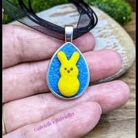 Marshmallow Rabbit Easter Candy Peep polymer clay pendant necklace  - Thumbnail 1