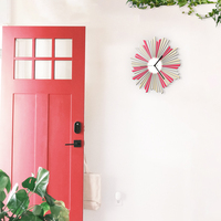 The Star - stylish silver / pink wooden wall clock with sunburst shape, a piece of wall art - Thumbnail 4