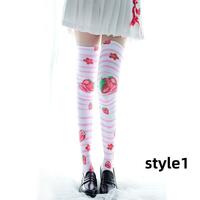 Free shipping Printed stockings thin cute anime over-the-knee long white velvet socks - Thumbnail 1