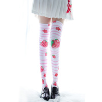 Free shipping Printed stockings thin cute anime over-the-knee long white velvet socks - Thumbnail 8