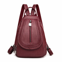 Casual Weave Vertical Zipper Multi-functional Satchel Bags Casual Daypack Work PU Leather Women's Backpack - Thumbnail 1