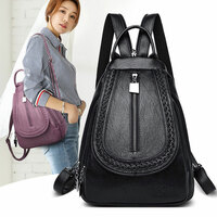 Casual Weave Vertical Zipper Multi-functional Satchel Bags Casual Daypack Work PU Leather Women's Backpack - Thumbnail 4