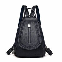 Casual Weave Vertical Zipper Multi-functional Satchel Bags Casual Daypack Work PU Leather Women's Backpack - Thumbnail 5