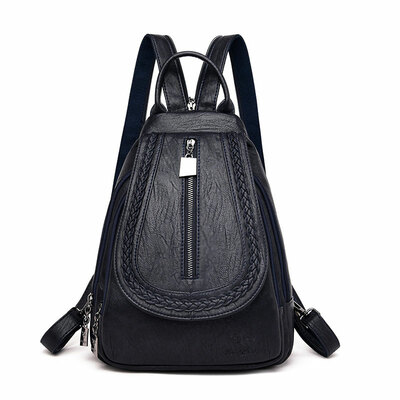 Casual weave vertical zipper multi-functional satchel bags casual daypack work pu leather women's backpack