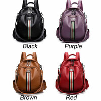 Casual Multipurpose Stripe Satchel Bags Daypack Nurse Bag Work Soft PU Leather College Women's Backpack - Thumbnail 6