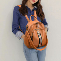 Casual Multipurpose Stripe Satchel Bags Daypack Nurse Bag Work Soft PU Leather College Women's Backpack - Thumbnail 5