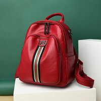 Casual Multipurpose Stripe Satchel Bags Daypack Nurse Bag Work Soft PU Leather College Women's Backpack - Thumbnail 4