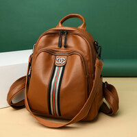 Casual Multipurpose Stripe Satchel Bags Daypack Nurse Bag Work Soft PU Leather College Women's Backpack - Thumbnail 7