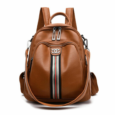 Casual multipurpose stripe satchel bags daypack nurse bag work soft pu leather college women's backpack