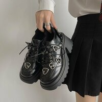 Fashion Black Heart Buckle Lace Up Leather Shoes - Thumbnail 4