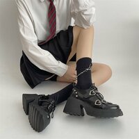 Fashion Black Heart Buckle Lace Up Leather Shoes - Thumbnail 5