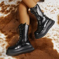Black Lace Up Motorcycle Boots With Bat Wings - Thumbnail 1