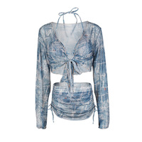 4pcs Denim Style Swimsuit Set - Thumbnail 5