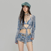 4pcs Denim Style Swimsuit Set - Thumbnail 1