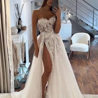Sweetheart wedding dresses bridal gown with lace appliques - Thumbnail 1