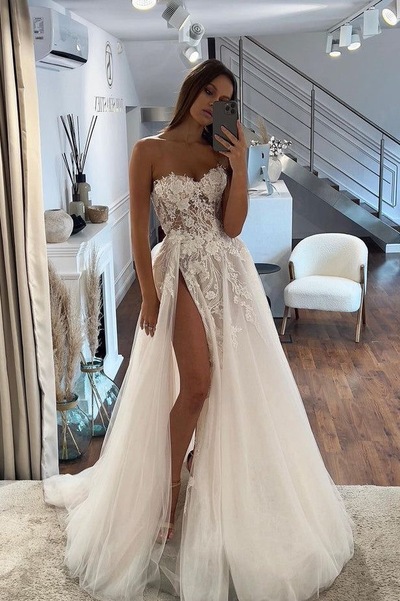 Sweetheart Wedding Dresses Bridal Gown with Lace Appliques