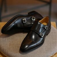 Elegant Men's Handmade  Black Double Monk Strap Leather Wedding Shoes - Thumbnail 1