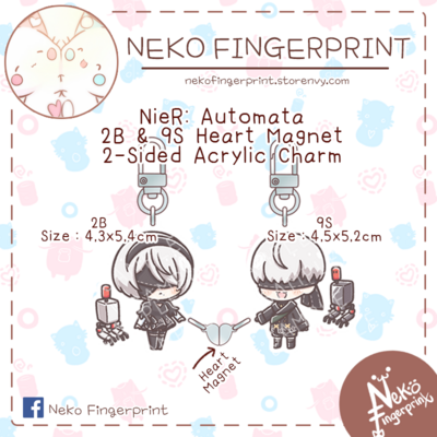 NieR: Automata - 2B & 9S Heart Magnet Acrylic Charm