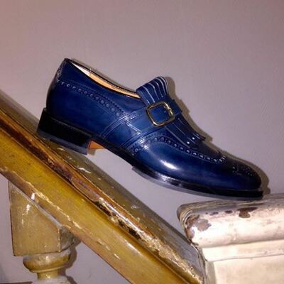 Handmade blue color leather shoes, men shoes