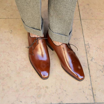 Men classic brown tone leather handmade oxford plain toe classical vintage shoes