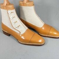 Handmade Two tone Button Boots Men Ankle High Button Boots Tan Leather Boots - Thumbnail 1