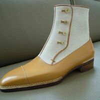 Handmade Two tone Button Boots Men Ankle High Button Boots Tan Leather Boots - Thumbnail 2