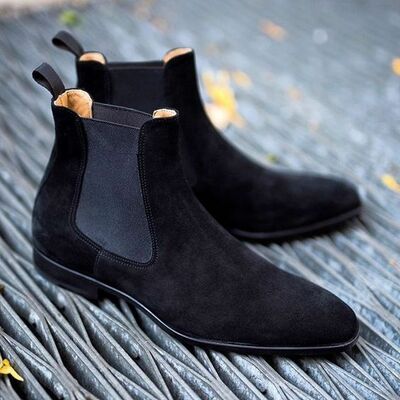 Superior leather stylish high ankle chelsea jumper slip on men black color boots - Thumbnail 1