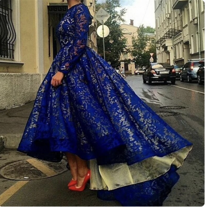 Royal Blue Prom Dresses Lace Hi Low