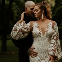 Boho Outdoor Destination mermaid Wedding Dresses Slip Lace Robe Long Sleeves Illusion Backless Elopement bohemain Bridal Gowns,1753 - Thumbnail 1